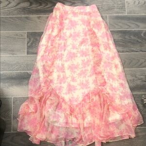 Altar'd State Pink Floral Maxi Skirt with Ruffle Hem